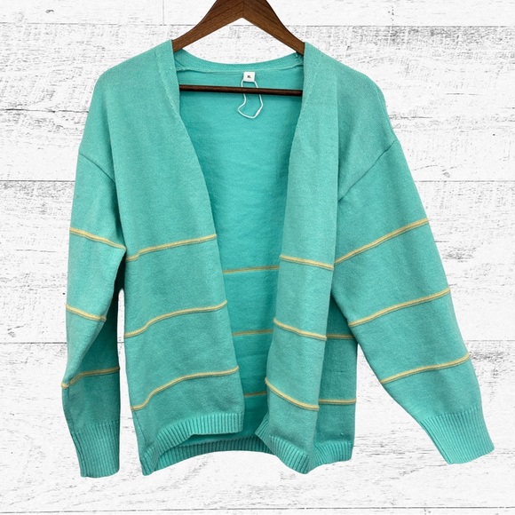 Chic Turquoise Striped Cardigan - Picture 1 of 2